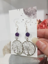 Load image into Gallery viewer, Quartz TREE OF LIFE Chip Bead Silver Earrings E71