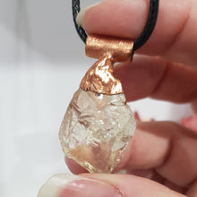 Load image into Gallery viewer, Citrine raw crystal copper Electroformed pendant on black cord 35mm P160