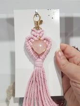 Load image into Gallery viewer, Keyring Rose Quartz Heart Crystal Carving Macrame Key Ring 160mm 1