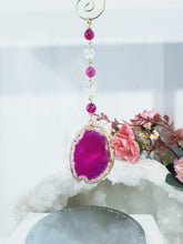 Load image into Gallery viewer, Mirror-of-Courage-Pink-Agate-Geode-Slice-Stone-Crystal-Energy-Enhancer-Hanger-Suncatcher-Ornament-Moonlight-Crystals-Australia-Crystal-Suncatchers-Crystal-Hangers-Crysal-Ornaments-Christmas-Ornaments