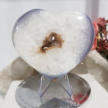 Load image into Gallery viewer, Heart Blue Agate Crystal Carving on Stand Stone 95mm 2 DRUZY