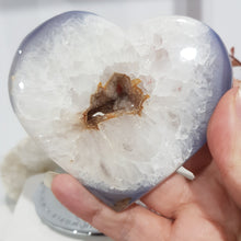 Load image into Gallery viewer, Heart Blue Agate Crystal Carving on Stand Stone 95mm 2 DRUZY