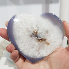 Load image into Gallery viewer, Heart Blue Agate Crystal Carving on Stand Stone 95mm 2 DRUZY