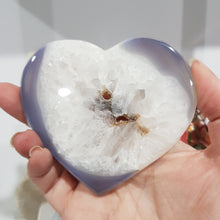 Load image into Gallery viewer, Heart Blue Agate Crystal Carving on Stand Stone 95mm 2 DRUZY