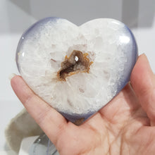 Load image into Gallery viewer, Heart Blue Agate Crystal Carving on Stand Stone 95mm 2 DRUZY