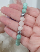 Load image into Gallery viewer, Amazonite, Rose Quartz & Hematite Crystal Bracelet Gemstones 8mm 7.5inch bracelet. Hope, Love & Protective energy