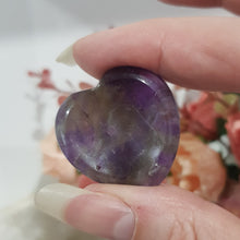 Load image into Gallery viewer, Gorgeous Amethyst Heart Worry Stone Crystal Carving Stone. Spiritual growth and intuition. Place in your pocket or bag to relieve stress and anxiety.