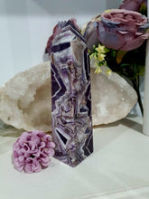 Load image into Gallery viewer, Beautiful Chevron Crystal Amethyst Crystal Tower Obelisk. Inspires Insight and spirituality