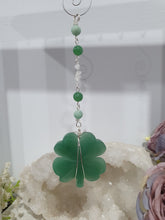 Load image into Gallery viewer, LUCKY FOUR-LEAF CLOVER BLESSINGS Aventurine Crystal Carving Silver Stone Crystal Energy Enhancer© / Hanger / Ornament / Suncatchers
GOOD FORTUNE | HOPE | MAGIC | PROTECTION
A four-leaf clover Symbolises good luck and abundance. It is believed if you hold a four-leaf clover you will gain the ability to see fairies and leprechauns and find their treasures.
Beautiful Aventurine four-leaf clover crystal carving beaded with Amazonite, Aventurine and Quartz. Wire wrapped in Silver