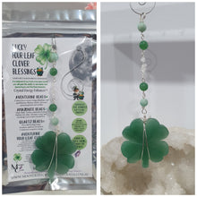 Load image into Gallery viewer, LUCKY FOUR-LEAF CLOVER BLESSINGS Aventurine Crystal Carving Silver Stone Crystal Energy Enhancer© / Hanger / Ornament / Suncatchers
GOOD FORTUNE | HOPE | MAGIC | PROTECTION
A four-leaf clover Symbolises good luck and abundance. It is believed if you hold a four-leaf clover you will gain the ability to see fairies and leprechauns and find their treasures.
Beautiful Aventurine four-leaf clover crystal carving beaded with Amazonite, Aventurine and Quartz. Wire wrapped in Silver