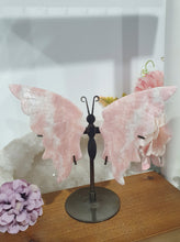 Load image into Gallery viewer, Pink Opal Butterfly Wings Crystal Carving Stone on Stand.
Inspires Compassion and Nurturing