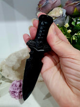 Load image into Gallery viewer, Beautiful Athame Dagger Black Obsidian Crystal Carving Stone. Inspires Protection and Balance
