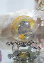 Load image into Gallery viewer, Bumblebee Jasper Sphere Crystal Carving Stone on Silver Turtle Stand
Inspires New Opportunities and Possibilities
Stunning Bumblebee Jasper Crystal Sphere Carving Stone on silver turtle stand.
A gorgeous little sphere