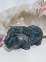 Load image into Gallery viewer, Hippopotamus Hippo Moss Agate Crystal Carving Stone
INSPIRES GROUNDING AND CONNECTION TO EARTH
Beautiful Moss Agate Hippo Crystal Carving Stone. Amazing Piece!.