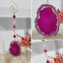Load image into Gallery viewer, Mirror-of-Courage-Pink-Agate-Geode-Slice-Stone-Crystal-Energy-Enhancer-Hanger-Suncatcher-Ornament-Moonlight-Crystals-Australia-Crystal-Suncatchers-Crystal-Hangers-Crysal-Ornaments-Christmas-Ornaments