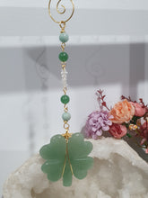 Load image into Gallery viewer, Crystal Energy Enhancer© Suncatcher Lucky Four-Leaf Clover Aventurine Clover Carving. Beaded with Aventurine, Amazonite and quartz. Brings Good Luck, Protection and Abundance