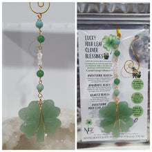 Load image into Gallery viewer, "FOUR-LEAF CLOVER BLESSINGS" Aventurine Crystal Carving Gold Stone Crystal Energy Enhancer© / Hanger / Ornament / Suncatcher
GOOD FORTUNE | HOPE | MAGIC | PROTECTION
A four-leaf clover Symbolises good luck and abundance. It is believed if you hold a four-leaf clover you will gain the ability to see fairies and leprechauns and find their treasures.
Beautiful Aventurine four-leaf clover crystal carving beaded with Amazonite, Aventurine and Quartz. Wire wrapped in Gold