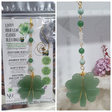Load image into Gallery viewer, Crystal Energy Enhancer© Suncatcher Lucky Four-Leaf Clover Aventurine Clover Carving. Beaded with Aventurine, Amazonite and quartz. Brings Good Luck, Protection and Abundance