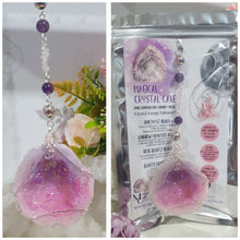 Load image into Gallery viewer, MAGICAL CRYSTAL CAVE - Handcrafted Titanium Aura Quartz Geode Crystal Energy Enhancer© / Hanger / Ornament / Suncatchers
DIVINE COMMUNICATION | HARMONY | MAGICK
Gorgeous Titanium Aura Quartz Geode crystal beaded with Rose Quartz, Amethyst and Rainbow Hematite. Wire wrapped in silver
Genuine Crystals. no plastic or glass. Ensuring energy flow throughout the enhancer.