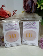 Load image into Gallery viewer, manifest your dreams and desires. Crystal rose quartz Crystal Carving affirmation button. Hold and voice what you desire. 111 indicates the universe to opening up a path for change and reaching your dreams.