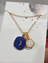Load image into Gallery viewer, Midnight-Moon-Enamel-Pendant-with-Crystal-Moonstone-Bead-Gold-Necklace