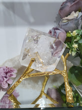 Load image into Gallery viewer, Quartz Freeform Crystal Carving Quartz Stone on gold Stand 70mm | Inspires Power, Purity and Spirituality