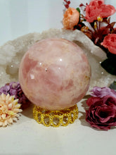 Load image into Gallery viewer, Lovely polished Quartz Diamond Crystal Carving on Rose Gold stand. Quartz Stone. This has been discounted due to a crack in diamond.