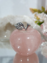 Load image into Gallery viewer, Apple Rose Quartz Crystal Carving Stone
INSPIRES UNCONDITIONAL LOVE AND HARMONY
Gorgeous cute Apple Rose Quartz Crystal Carving with silver diamente leaf and stem.