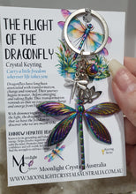 Load image into Gallery viewer, "THE FLIGHT OF THE DRAGONFLY "Metal Dragonfly Keyring Key chain with Rainbow Hematite Beads Stone Silver Crystal Key Ring.
INSPIRES TRANSFORMATION AND GROWTH
Carry a little Freedom wherever life takes you!