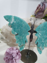 Load image into Gallery viewer, Amazonite Butterfly Wings Crystal Carving on Stand. Inspires Hope & Disperses Fear