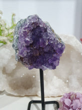 Load image into Gallery viewer, Gorgeous Amethyst Crystal Cluster Stone On stand. So sparkly and great display piece.