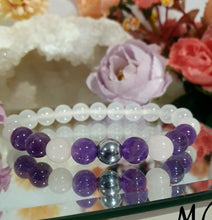 Load image into Gallery viewer, Beautiful POWERHEALER Crystal Beaded Bracelet. Amethyst, Rose Quartz, Quartz & Hematite. 8mm