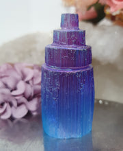 Load image into Gallery viewer, Lovely blue purple coloured (dyed) Selenite tower. Aids in cleansing and brings insight.
