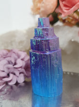 Load image into Gallery viewer, Lovely blue purple coloured (dyed) Selenite tower. Aids in cleansing and brings insight.