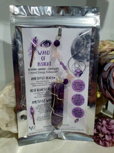 Load image into Gallery viewer, Crystal Suncatchers - WAND OF INSIGHT - Handcrafted Amethyst Tower Point Stone Silver Crystal Energy Enhancer© Hanger Ornament Suncatcher. Beaded with Amethyst and rose quartz. Inspires insight and spiritality