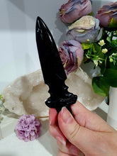 Load image into Gallery viewer, Beautiful Athame Dagger Black Obsidian Crystal Carving Stone. Inspires Protection and Balance
