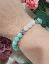 Load image into Gallery viewer, Amazonite, Rose Quartz & Hematite Crystal Bracelet Gemstones 8mm 7.5inch bracelet. Hope, Love & Protective energy