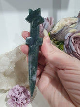 Load image into Gallery viewer, Beautiful Polished Moss Agate Athame (Dagger) Crystal Carving. Inspires Grounding and connection