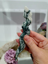 Load image into Gallery viewer, Snake Animal Moss Agate Crystal Carving. Promotes Grounding & Connection to Earth. This is a gorgeous piece.