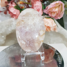 Load image into Gallery viewer, Pink-Amethyst-Flower-Agate-Palm-Stone-Crystal-Stone-on-Stand-Moonlight-Crystals-Australia-for-sale-buy-now-Online-Crystal-Store
