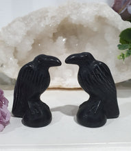 Load image into Gallery viewer, Beautiful polished Black Obsidian Raven / Crow Crystal Carving Stone. Inspires Protection and Balance. 50mm