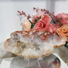 Load image into Gallery viewer, Pink Amethyst / Flower Agate Crystal Slab on Stand Stone 100mm 12