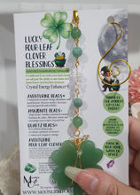 Load image into Gallery viewer, "LUCKY FOUR-LEAF CLOVER BLESSINGS" Handcrafted Aventurine Crystal Carving Gold Stone Crystal Energy Enhancer© / Hanger / Ornament / Suncatcher
Beautiful Aventurine four-leaf clover crystal carving beaded with Amazonite, Aventurine and Quartz. Wire wrapped in Gold.