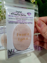Load image into Gallery viewer, Rose Quartz Crystal Affirmation Button. Use to manifest your hopes, dreams and love. Genuine Rose Quartz Crystal Carving