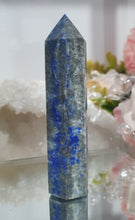 Load image into Gallery viewer, Lapis Lazuli with Pyrite Crystal Point Tower Stone.
INSPIRES HARMONY, WISDOM & PSYCHIC PROTECTION
Lovely Lapis Lazuli crystal point tower with gorgeous Pyrite inclusions.