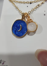 Load image into Gallery viewer, Midnight-Moon-Enamel-Pendant-with-Crystal-Moonstone-Bead-Gold-Necklace- Moonlight-Crystals-Australia