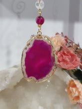 Load image into Gallery viewer, Mirror-of-Courage-Pink-Agate-Geode-Slice-Stone-Crystal-Energy-Enhancer-Hanger-Suncatcher-Ornament-Moonlight-Crystals-Australia-Crystal-Suncatchers-Crystal-Hangers-Crysal-Ornaments-Christmas-Ornaments
