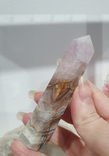 Load image into Gallery viewer, SECONDS STOCK - Amethyst Agate Crystal Point Tower Stone
THIS POINT IS A TAD WOBBLY
INSPIRES INTUITION AND WELLBEING
Amethyst Agate Tower Crystal Stone. is a little wobbly.