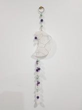 Load image into Gallery viewer, MANIFESTATION / INTUITION / SPIRITUALITY - Moon Crescent Quartz Crystal Carving Stone silver wired Crystal Energy Enhancer© / Wall Hanger / Sun Catcher / Ornament 1 360mm