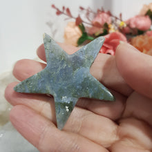 Load image into Gallery viewer, Green Moss Agate Star Crystal Carving Stone 60mm 6 ROUGH TIP EDGE